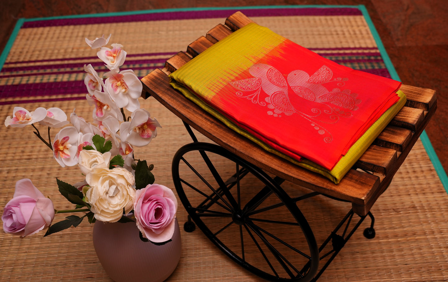 LIME GREEN CHECKS KANCHIPURAM SILK SAREE