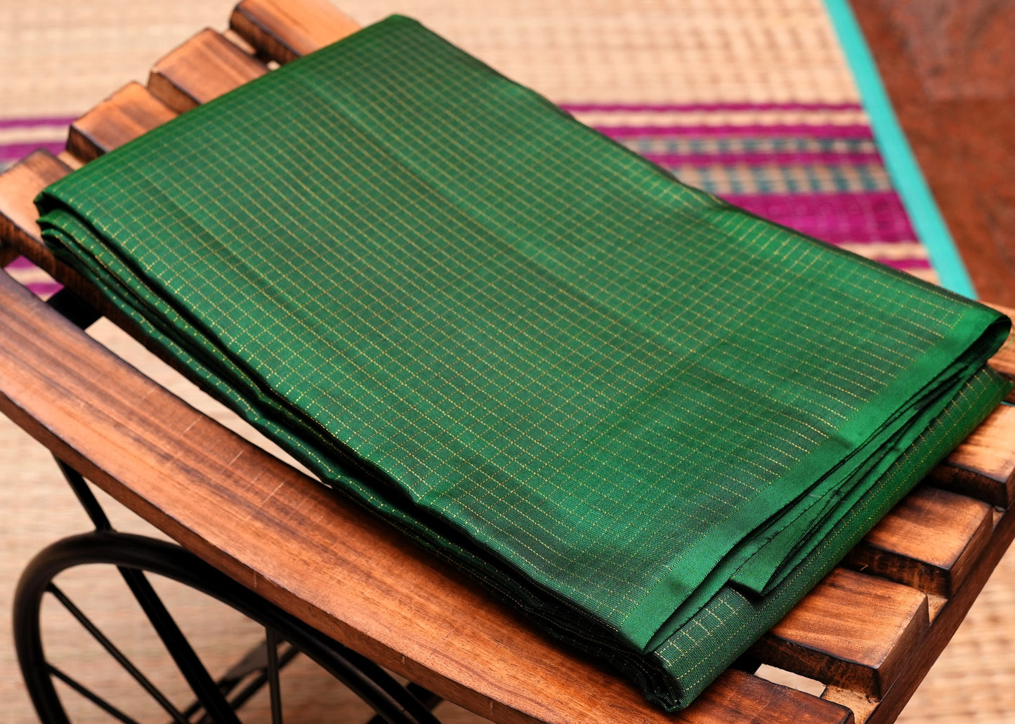 GREEN CHECKS KANCHIPURAM SILK SAREE