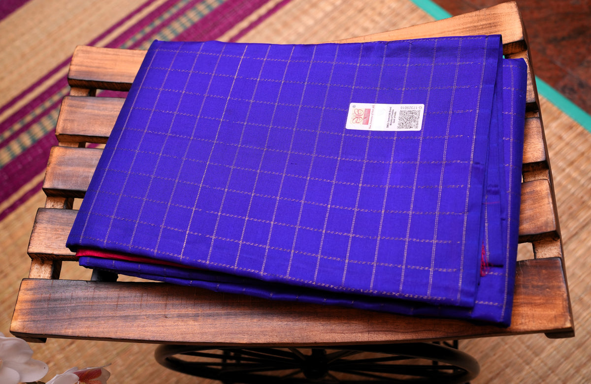 INK BLUE ZARI CHECKS KANCHIPURAM SILK SAREE