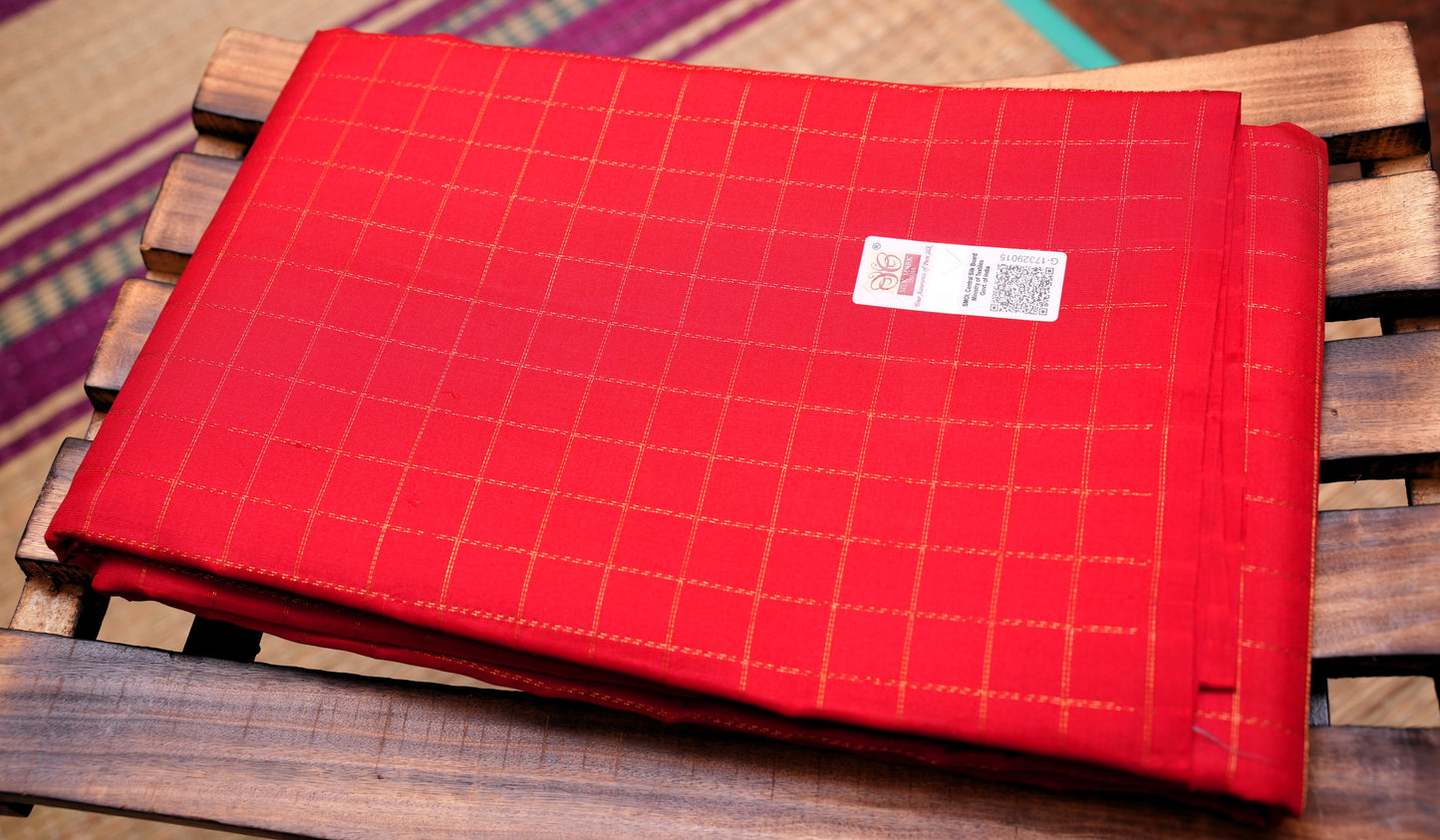 RED ZARI CHECKS KANCHIPURAM SILK SAREE