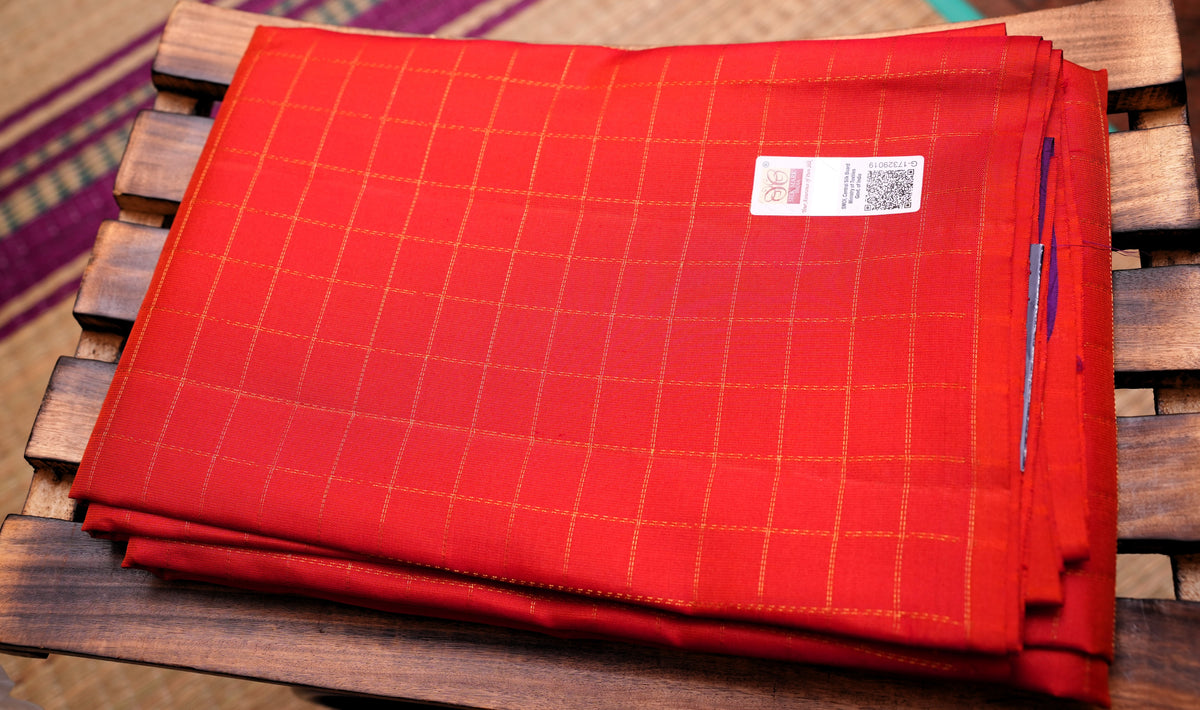 ORANGE ZARI CHECKS KANCHIPURAM SILK SAREE