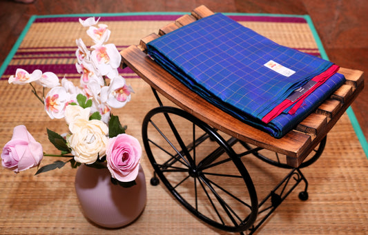 INK BLUE ZARI CHECKS KANCHIPURAM SILK SAREE