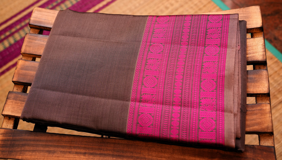 GREYISH BROWN KANCHIPURAM SILK SAREE