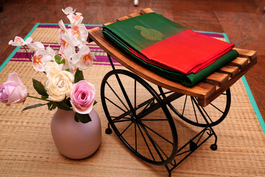 GREEN AND RED PURE KANCHIPURAM SILK SAREE