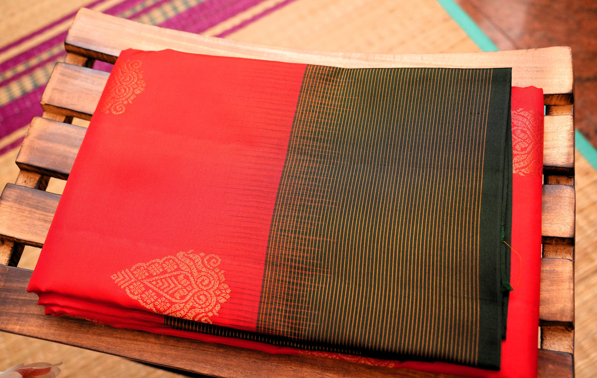 RED AND GREEN PURE KANCHIPURAM SILK SAREE