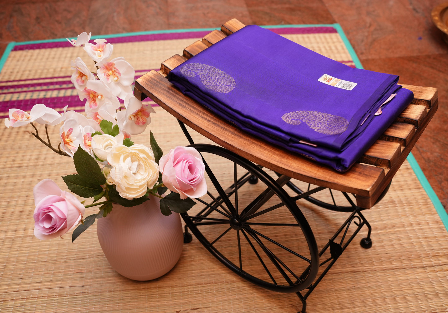 INK BLUE AND LAVENDER KANCHIPURAM SILK SAREE