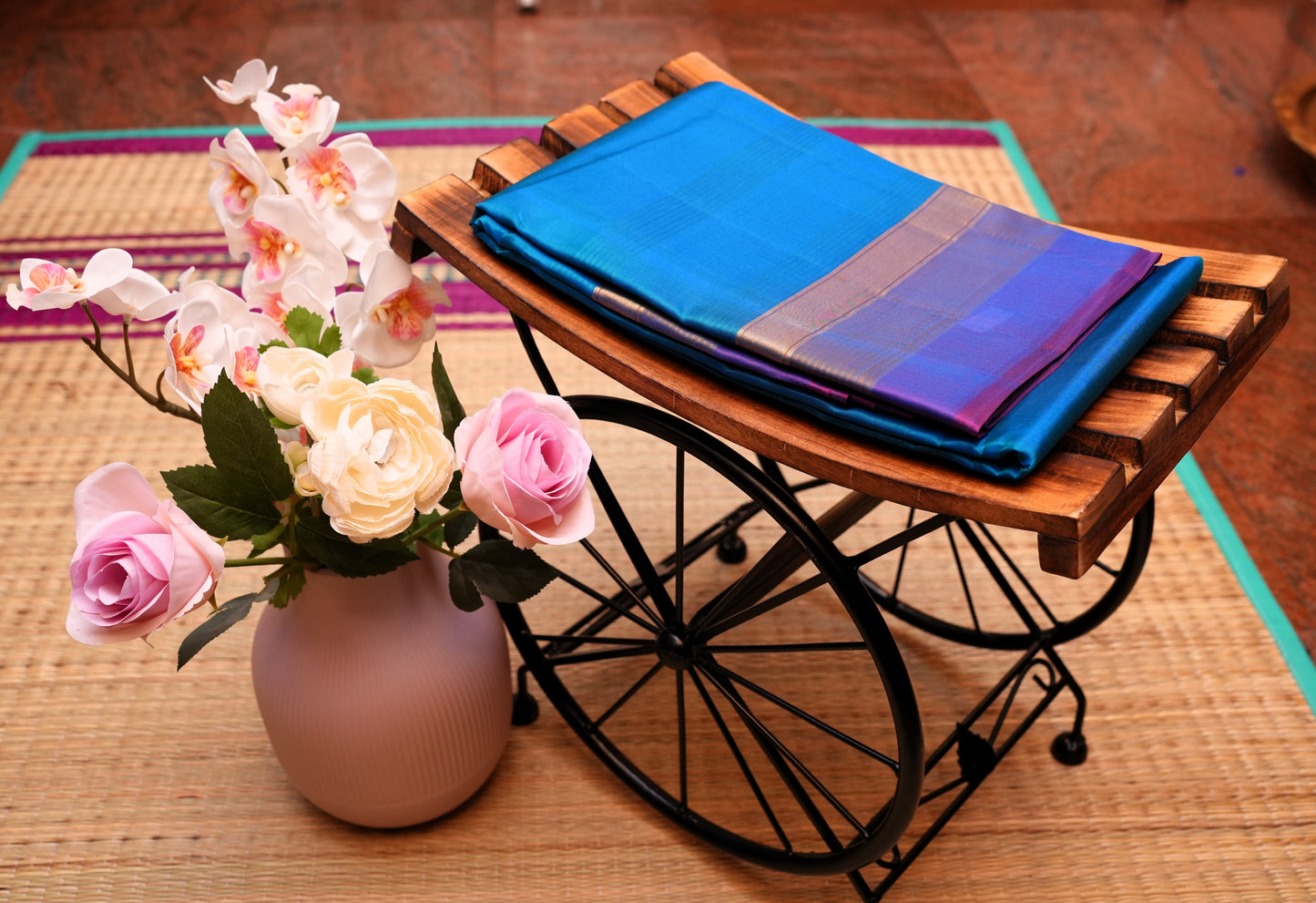 TEAL BLUE KANCHIPURAM SILK SAREE