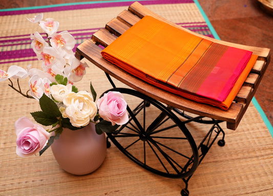 ORANGE PURE KANCHIPURAM SILK SAREE