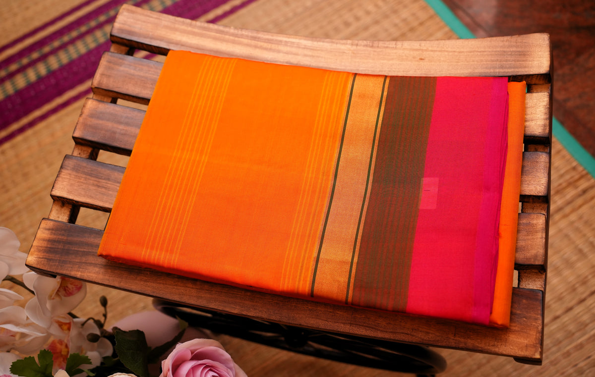 ORANGE PURE KANCHIPURAM SILK SAREE
