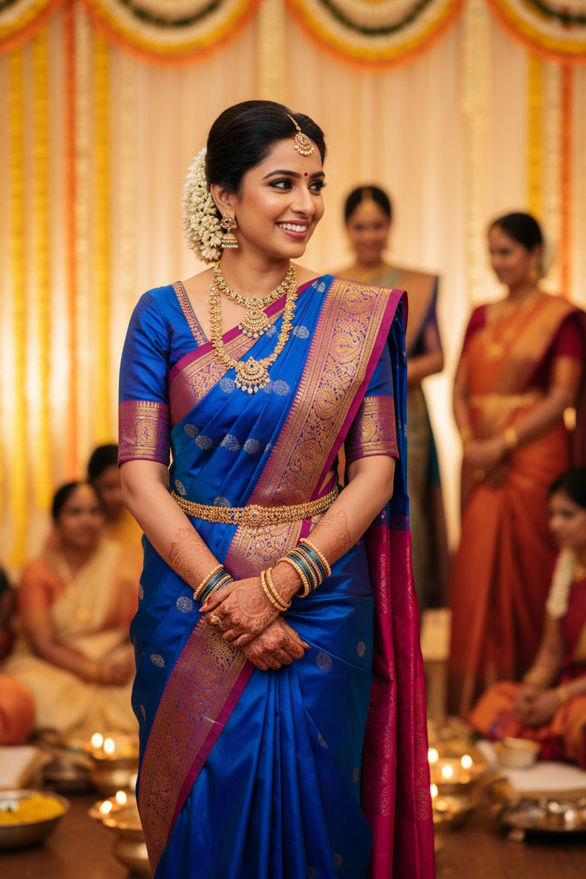 INK BLUE KANCHIPURAM SILK SAREE
