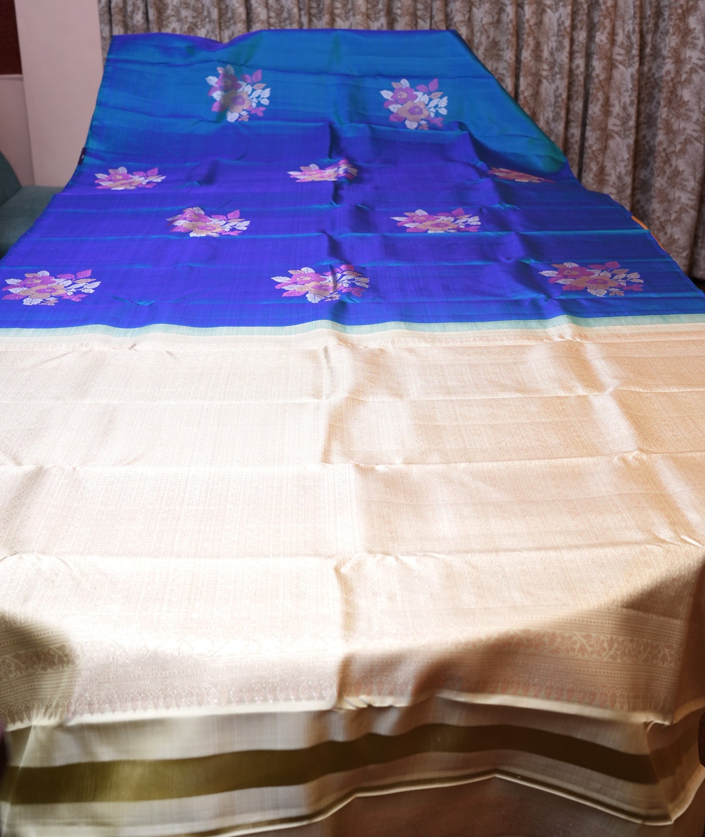 TEAL BLUE 3D KANCHIPURAM SILK SAREE