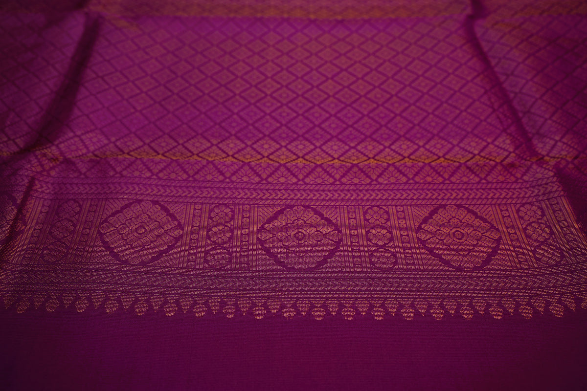 ORANGE ZARI CHECKS KANCHIPURAM SILK SAREE
