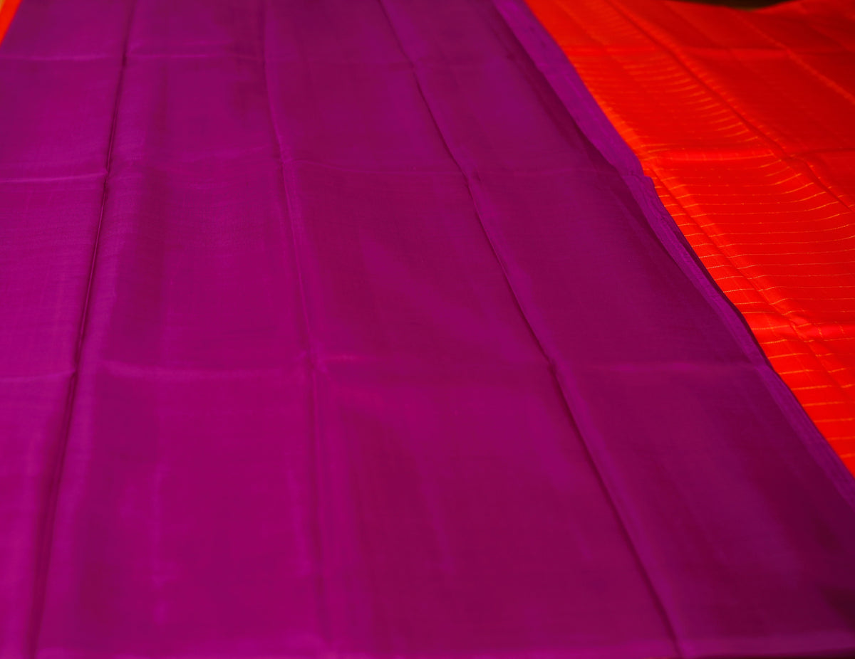 ORANGE ZARI CHECKS KANCHIPURAM SILK SAREE