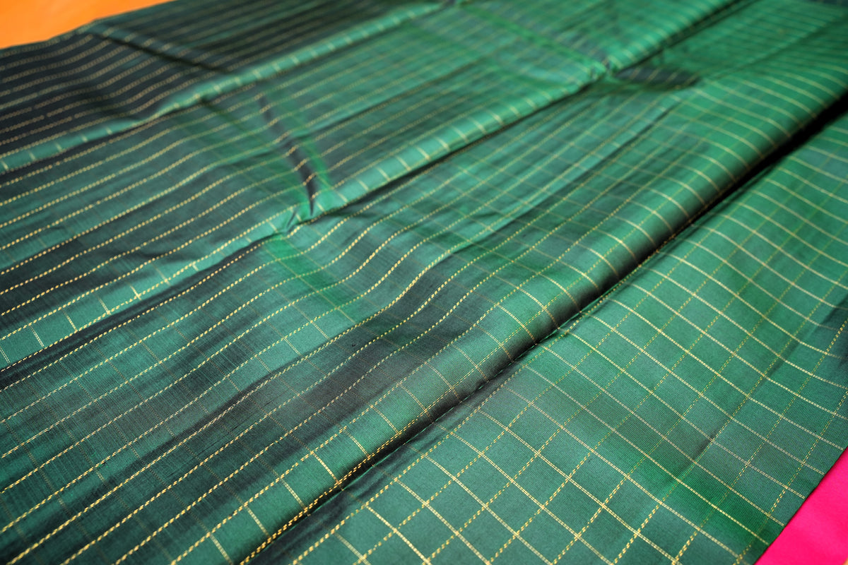 GREEN ZARI CHECKS KANCHIPURAM SILK SAREE