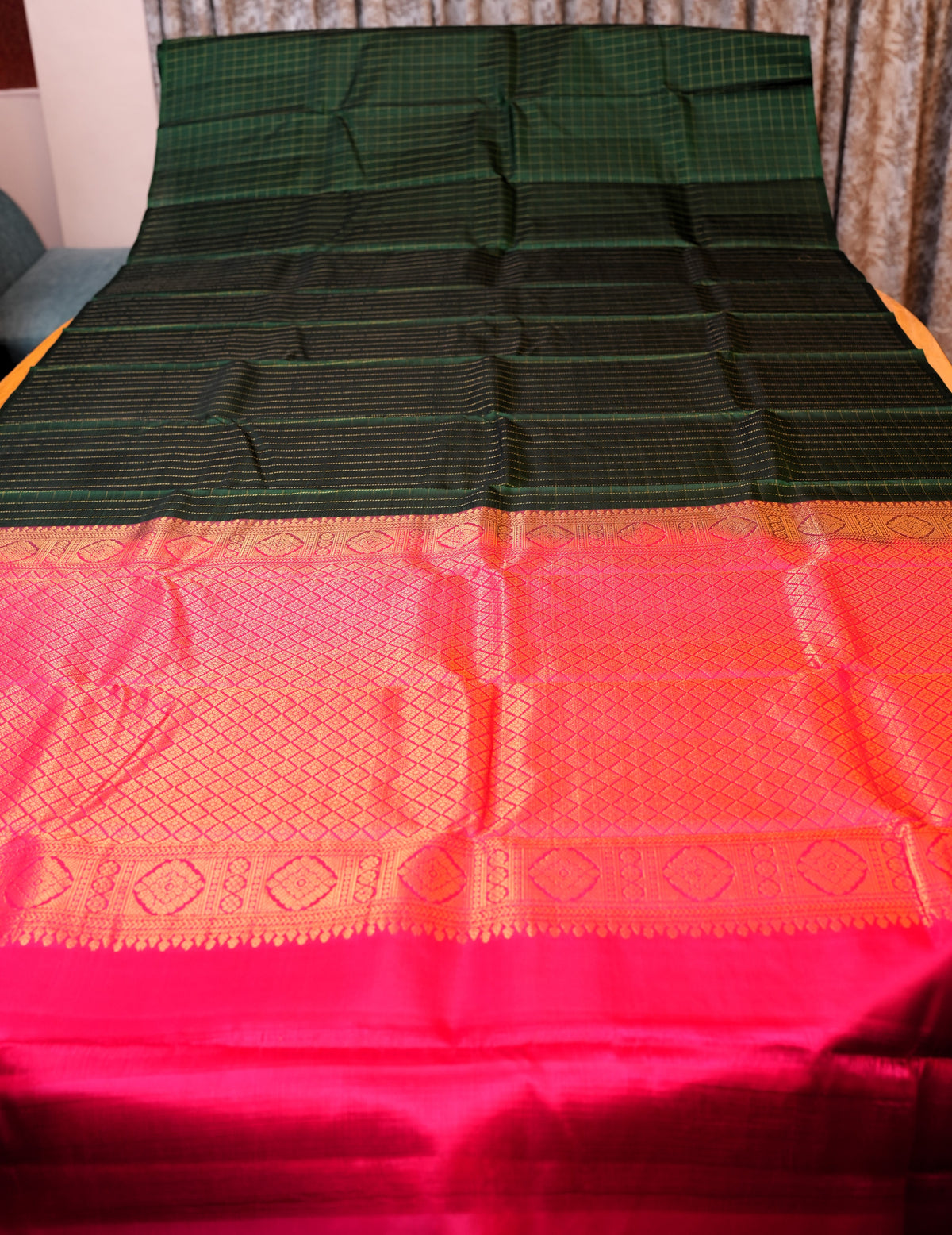 GREEN ZARI CHECKS KANCHIPURAM SILK SAREE