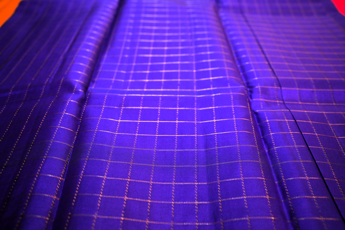INK BLUE ZARI CHECKS KANCHIPURAM SILK SAREE