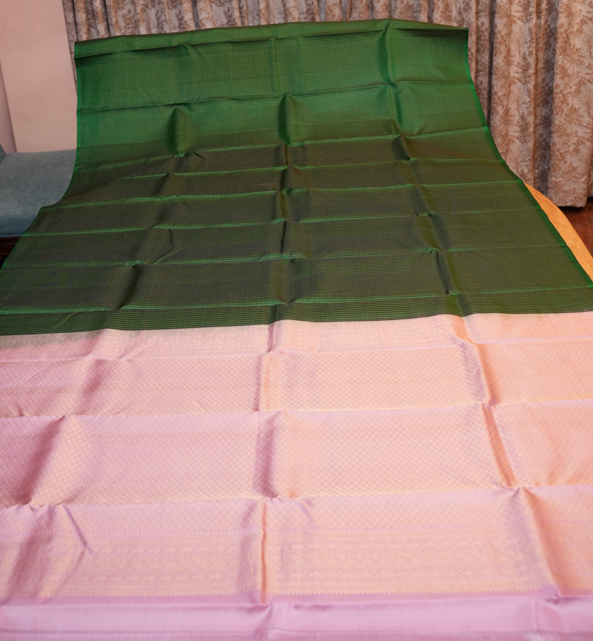 GREEN CHECKS KANCHIPURAM SILK SAREE