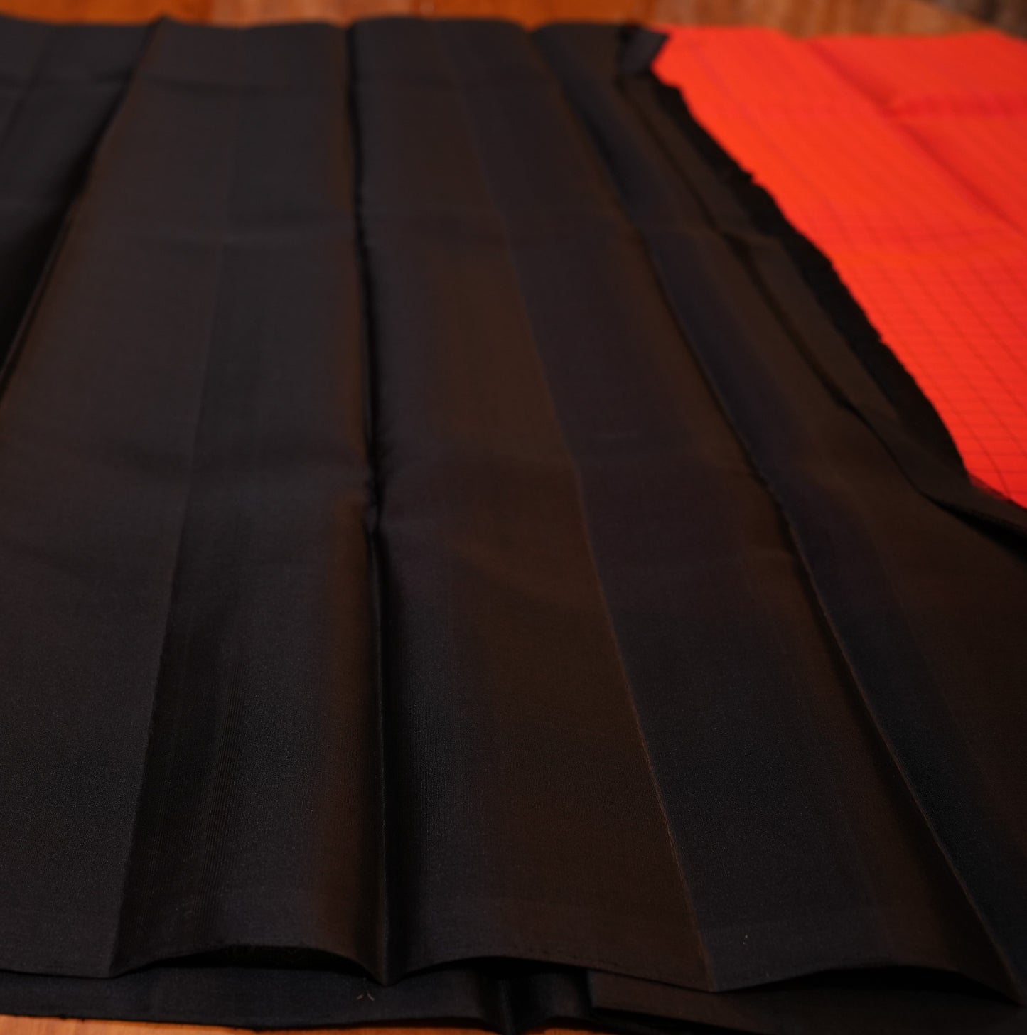 ORANGISH RED CHECKS KANCHIPURAM SILK SAREE