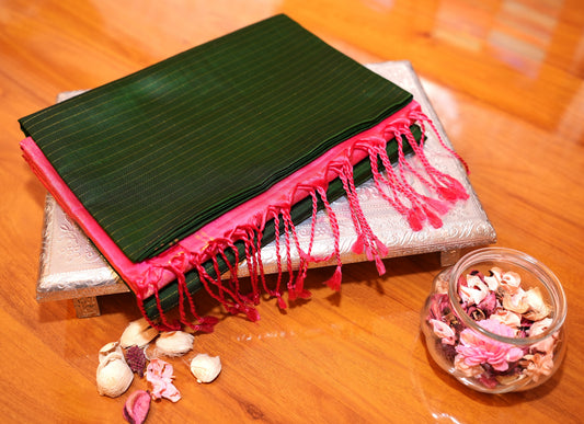 BOTTLE GREEN KANCHIPURAM SOFT SILK SAREE