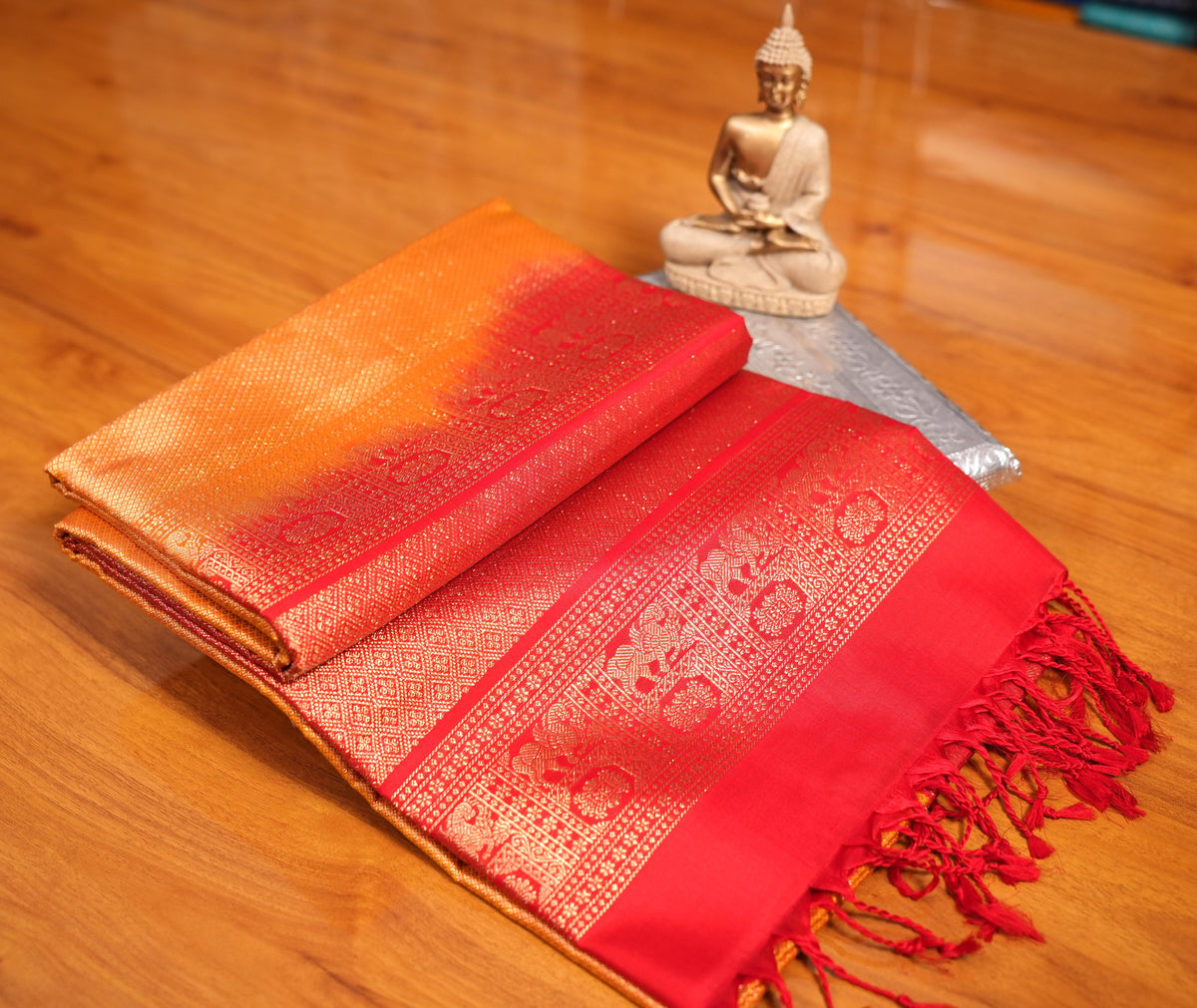 YELLOW KANCHIPURAM BROCADE SOFT SILK SAREE