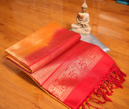 YELLOW KANCHIPURAM BROCADE SOFT SILK SAREE