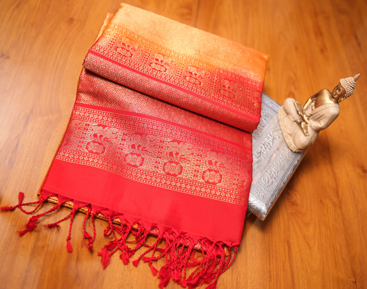 YELLOW KANCHIPURAM BROCADE SOFT SILK SAREE