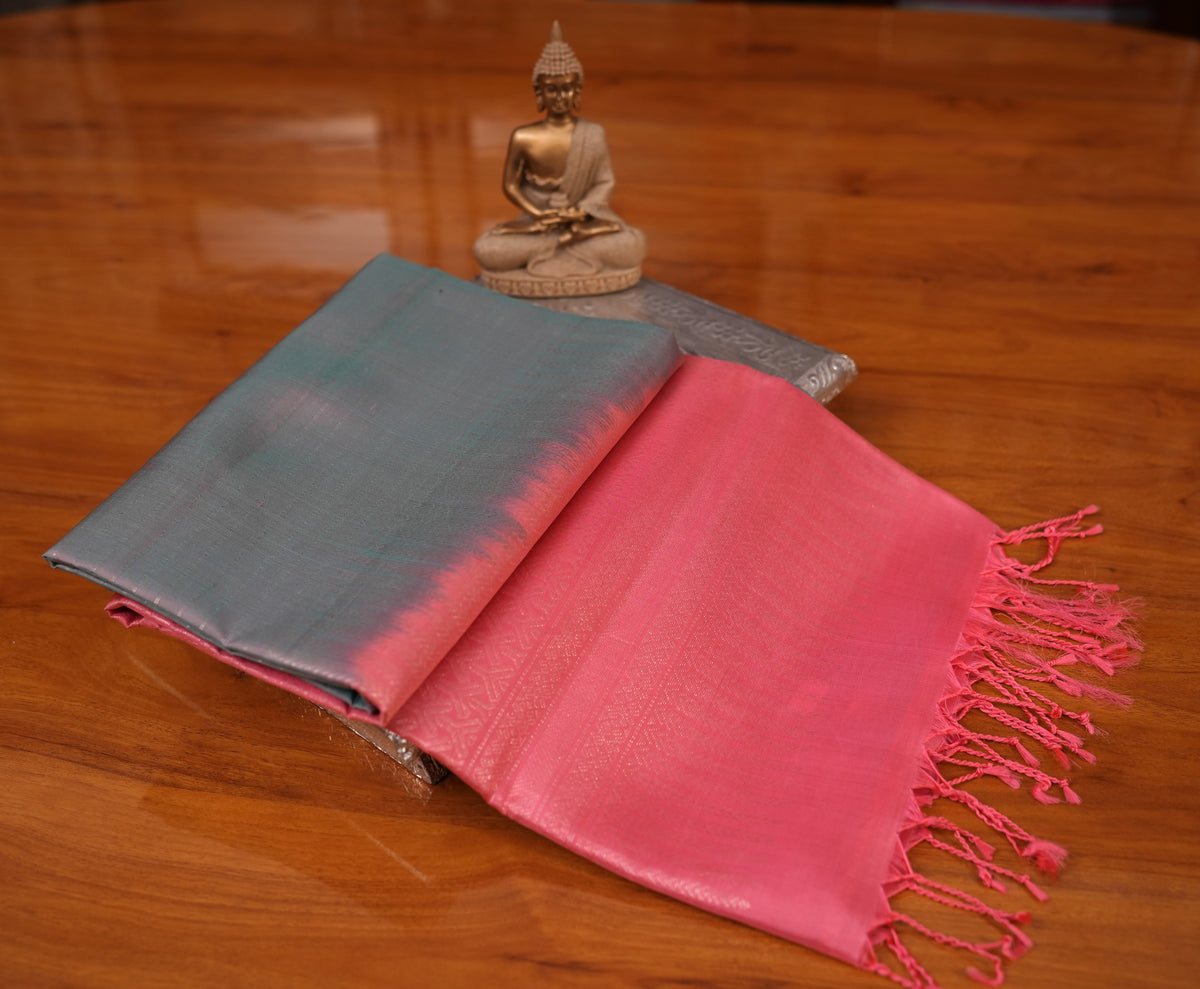 GREYISH GREEN KANCHIPURAM SOFT SILK SAREE