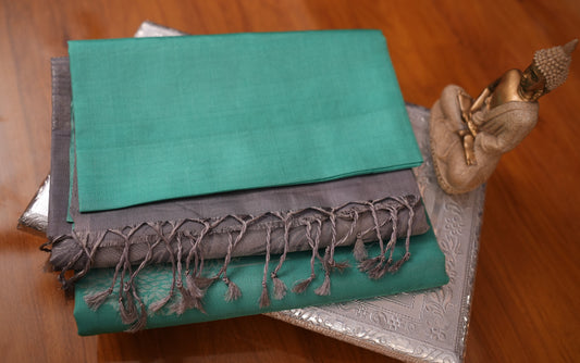 RAMA GREEN AND GREY KANCHIPURAM SOFT SILK SAREE