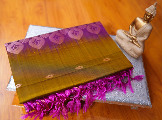 MEHENDI GREEN AND PURPLE KANCHIPURAM SOFT SILK SAREE