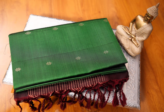 BOTTLE GREEN KANCHIPURAM SOFT SILK SAREE