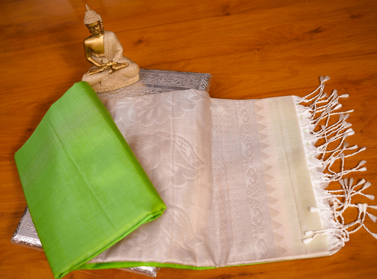 LIGHT GREEN KANCHIPURAM SOFT SILK SAREE