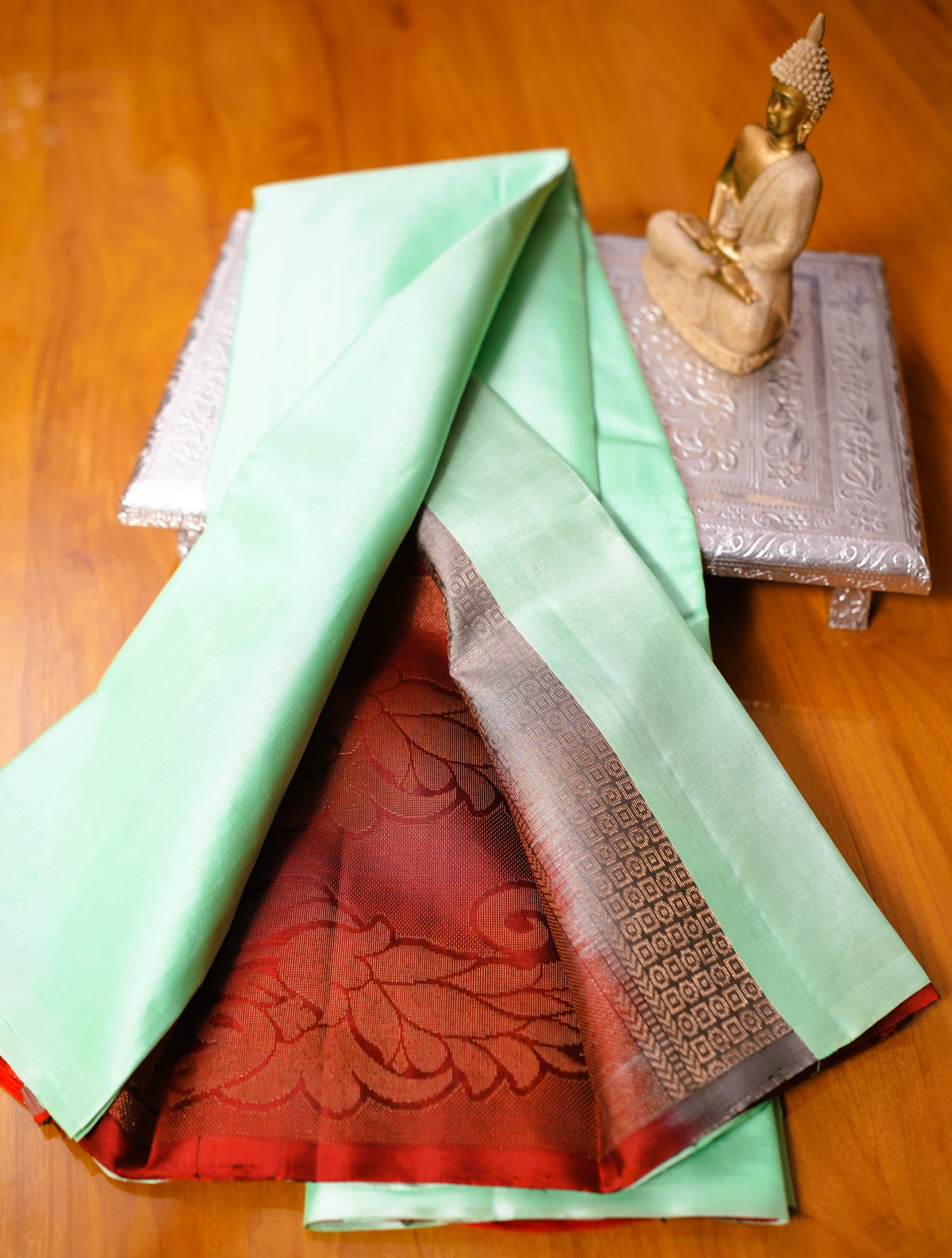 PASTEL GREEN KANCHIPURAM SOFT SILK SAREE