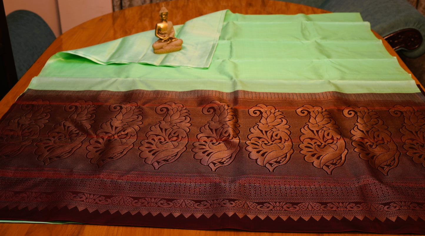PASTEL GREEN KANCHIPURAM SOFT SILK SAREE