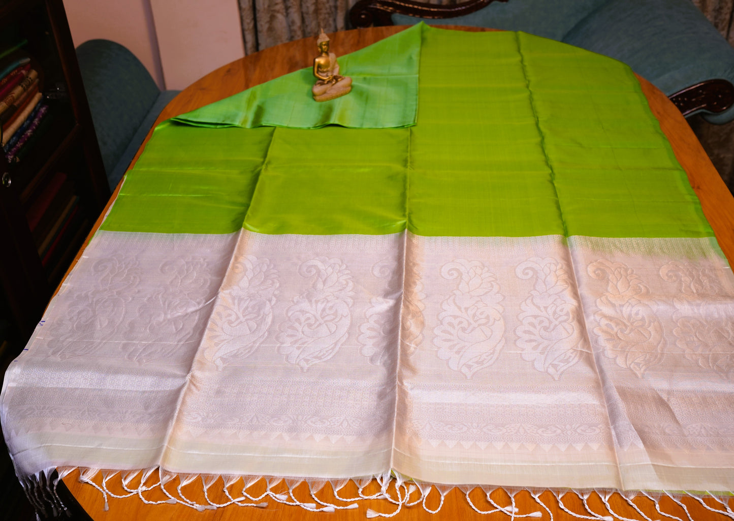 LIGHT GREEN KANCHIPURAM SOFT SILK SAREE