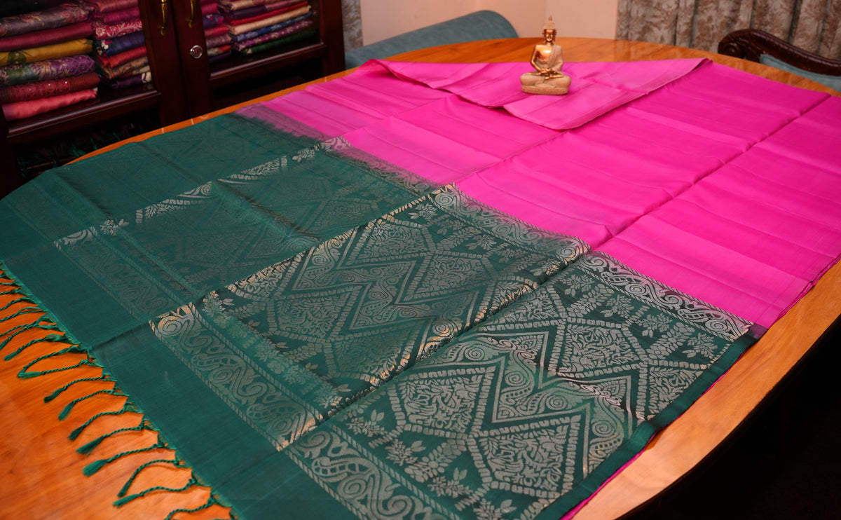 PINK KANCHIPURAM SOFT SILK SAREE