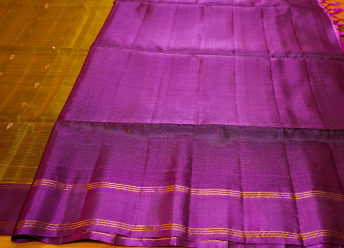 MEHENDI GREEN AND PURPLE KANCHIPURAM SOFT SILK SAREE