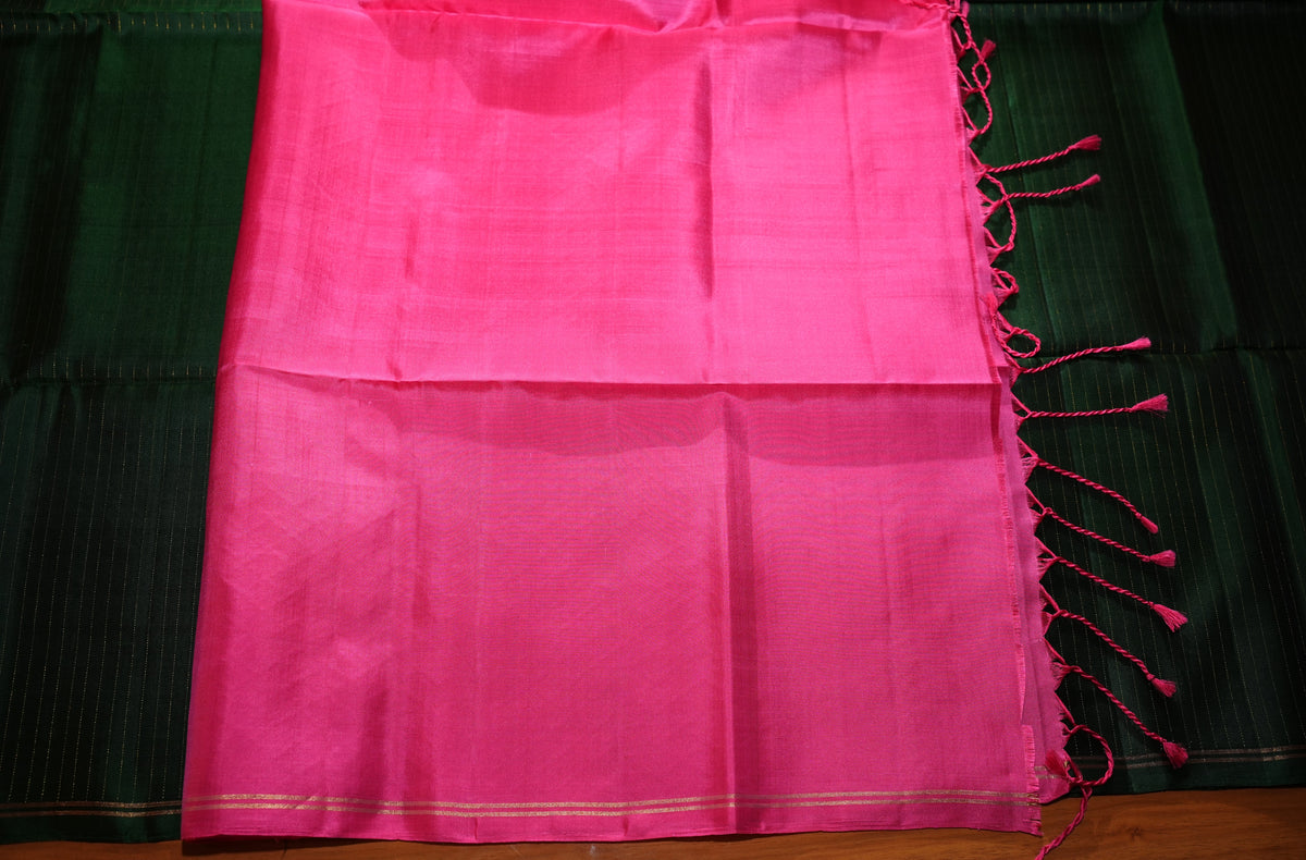 BOTTLE GREEN KANCHIPURAM SOFT SILK SAREE