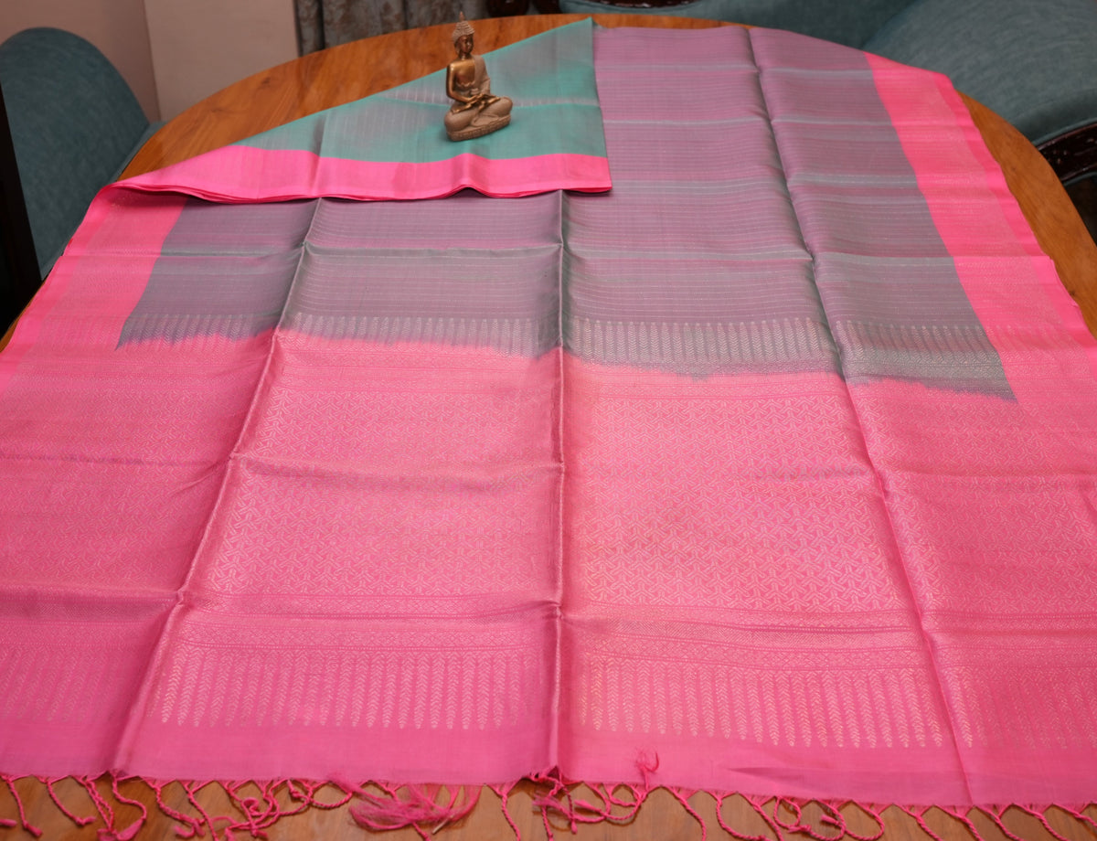 GREYISH GREEN KANCHIPURAM SOFT SILK SAREE