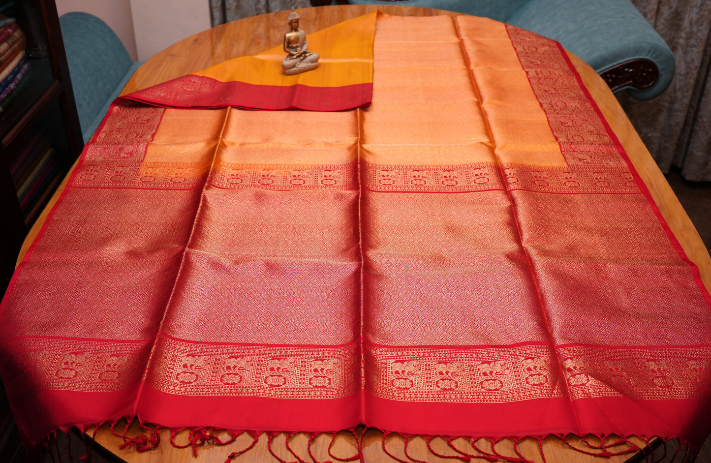 YELLOW KANCHIPURAM BROCADE SOFT SILK SAREE