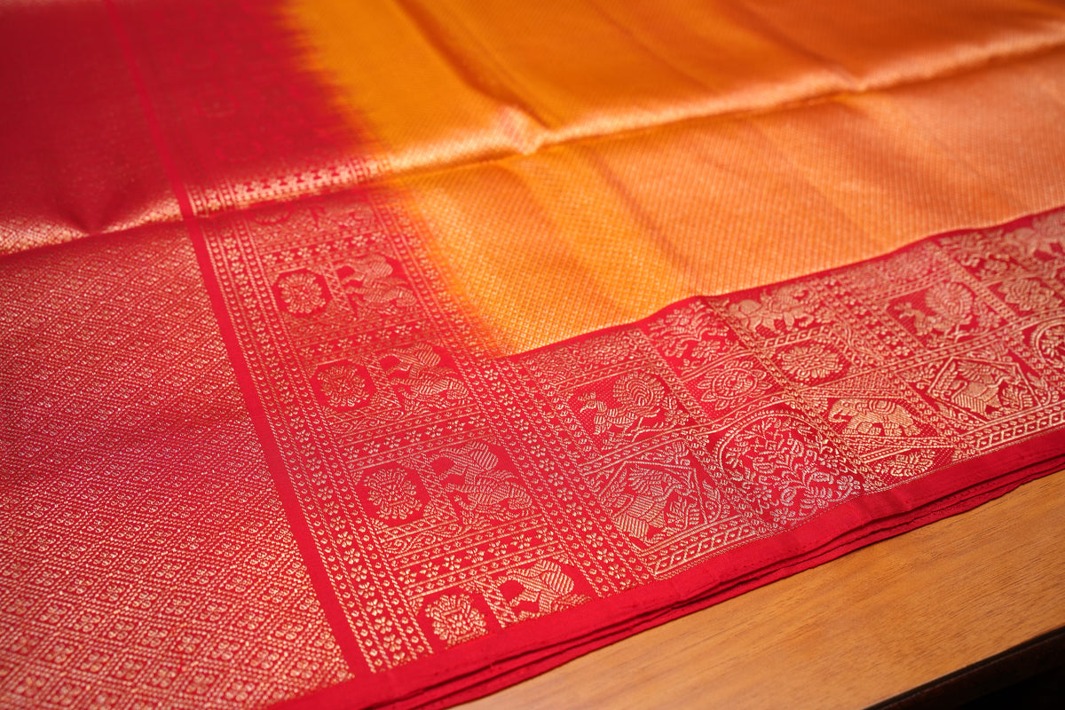 YELLOW KANCHIPURAM BROCADE SOFT SILK SAREE