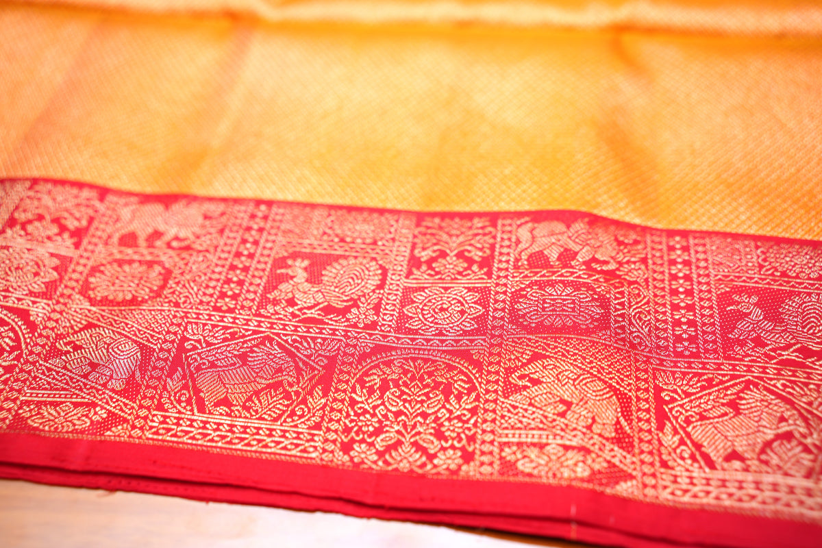 YELLOW KANCHIPURAM BROCADE SOFT SILK SAREE