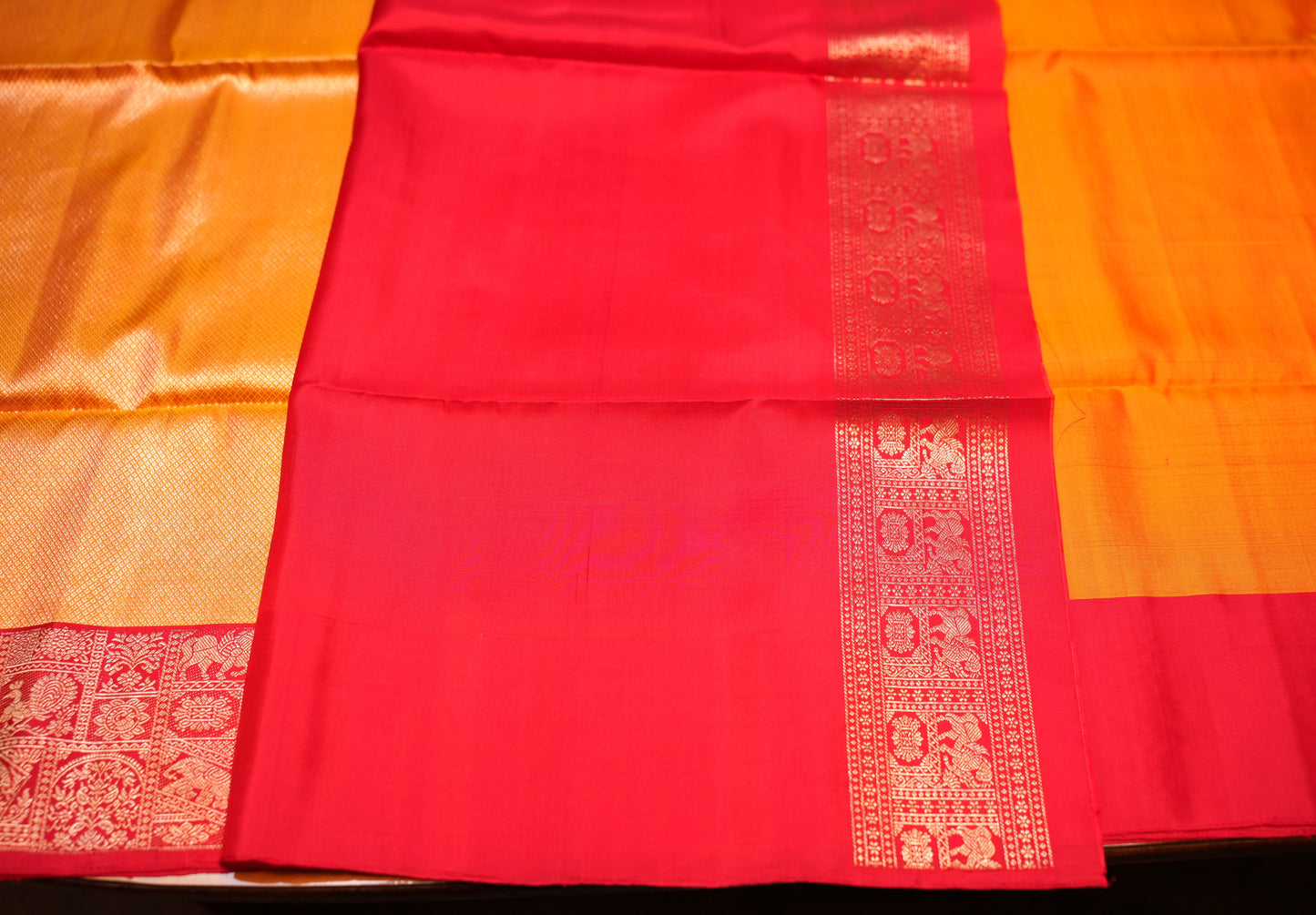 YELLOW KANCHIPURAM BROCADE SOFT SILK SAREE