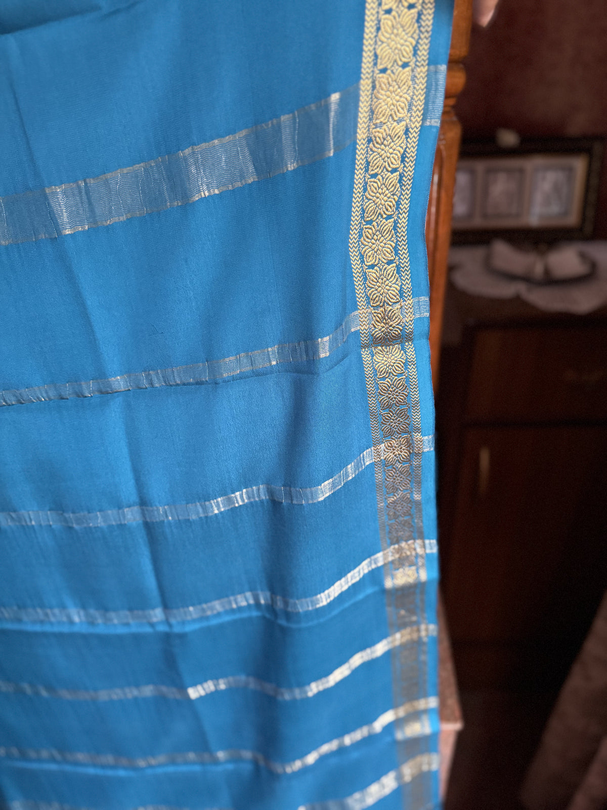 TEAL BLUE MYSORE SILK SAREE