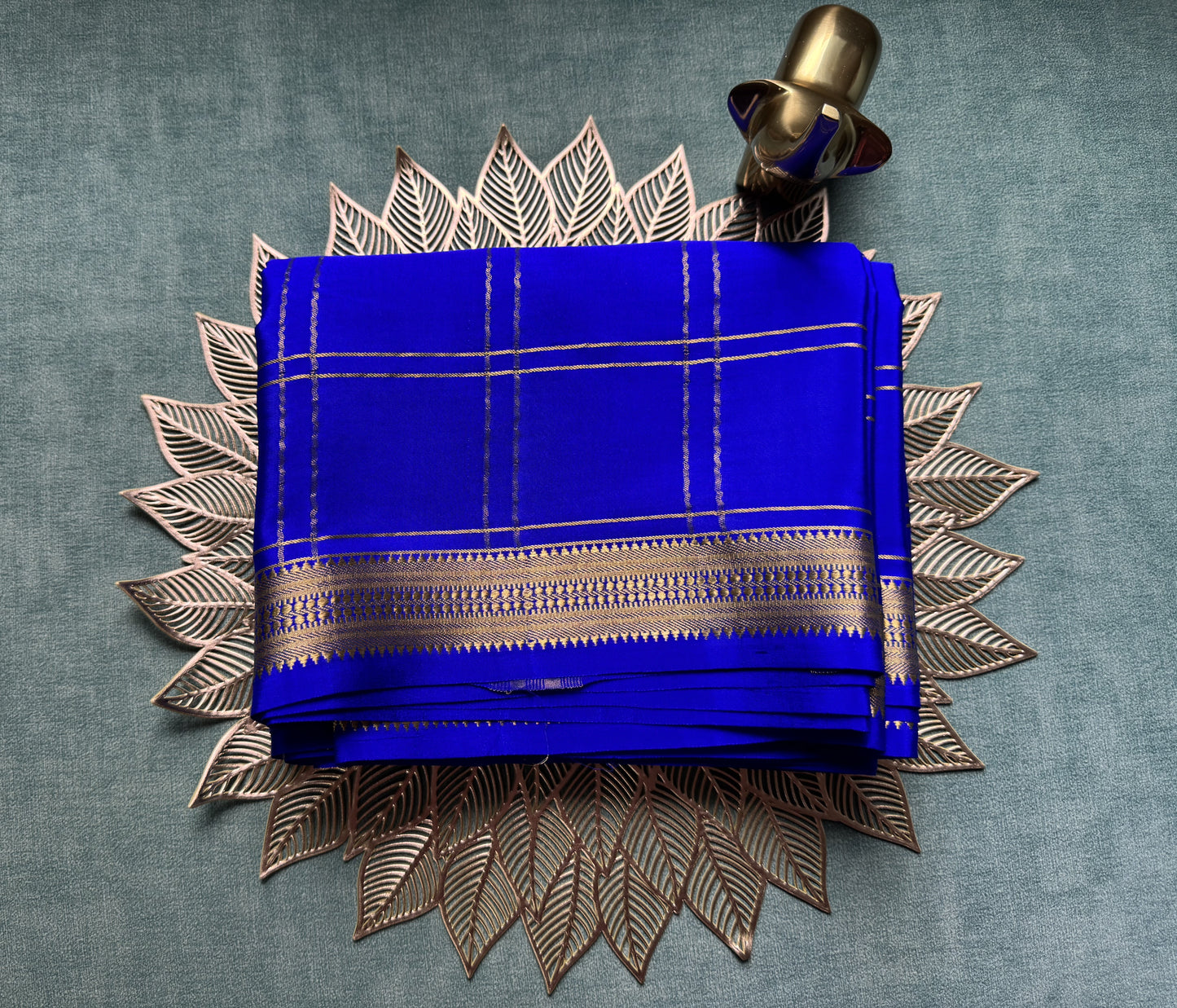 INK BLUE CHECKS MYSORE SILK SAREE