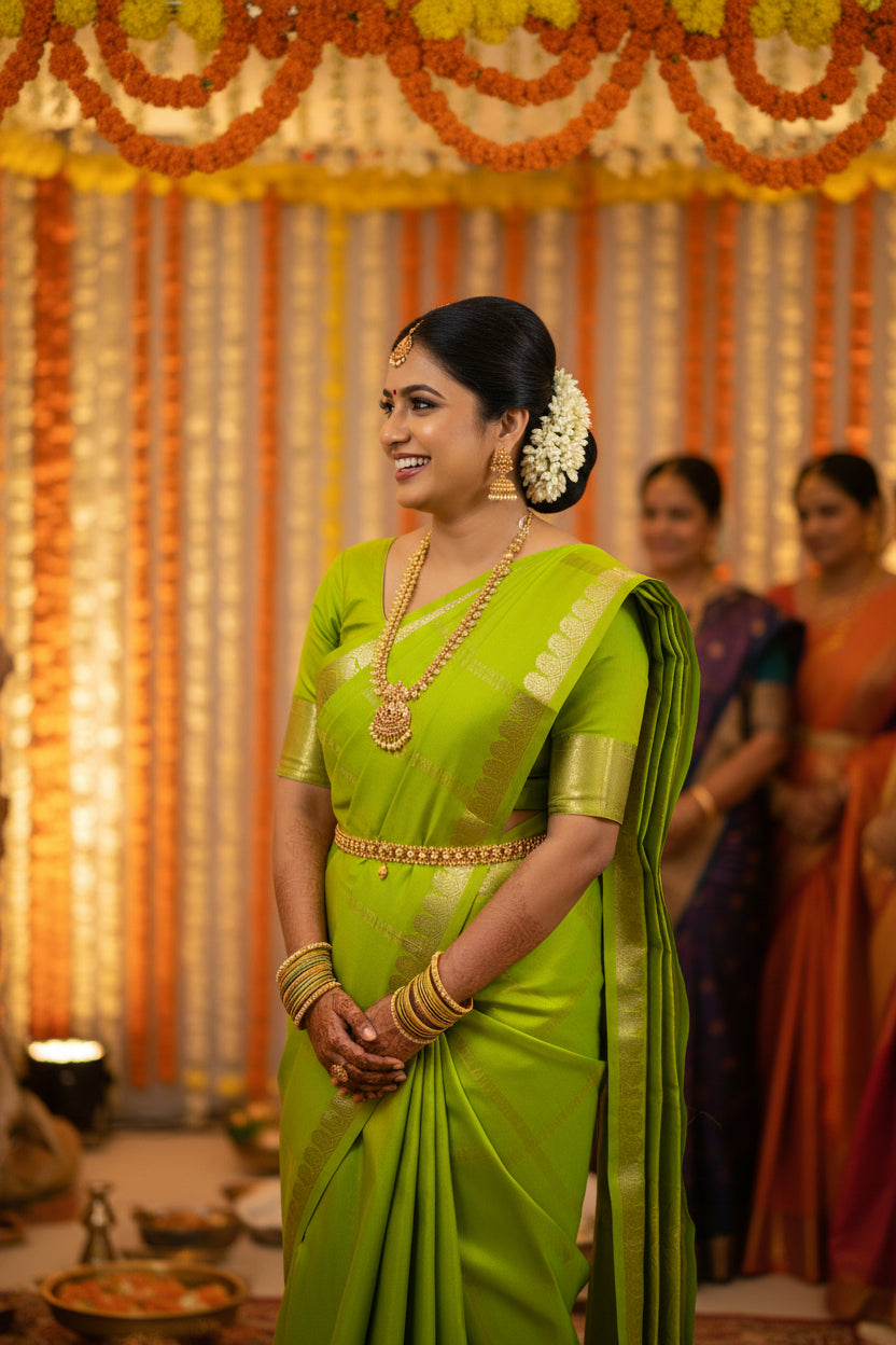 LIGHT GREEN MANGO MOTIFS MYSORE SILK SAREE