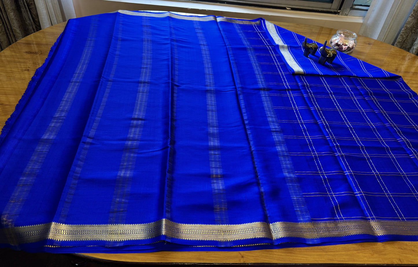 INK BLUE CHECKS MYSORE SILK SAREE