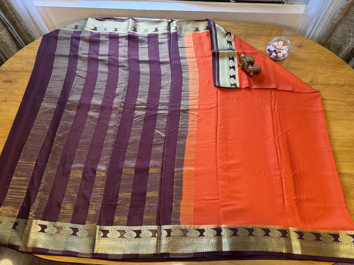 RUST ORANGE MANGO MOTIFS MYSORE SILK SAREE