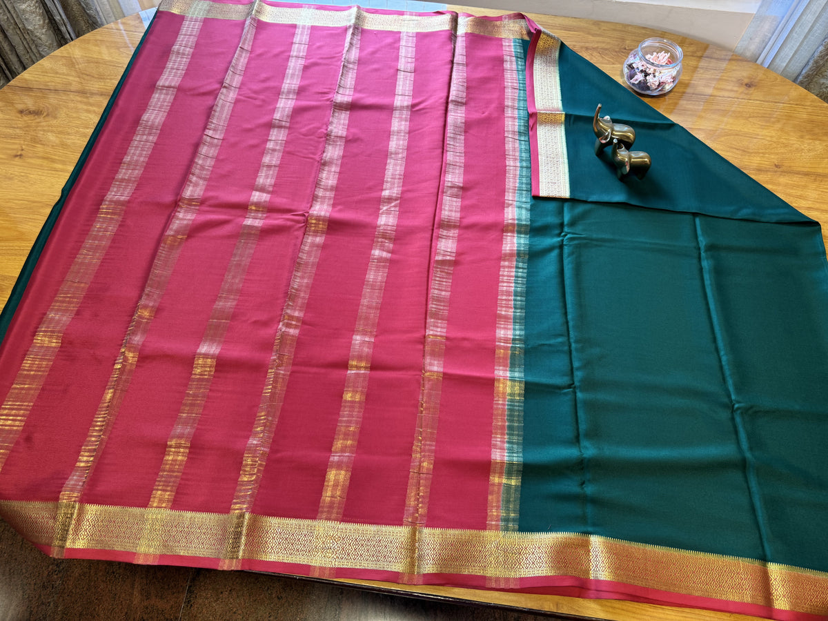 BOTTLE GREEN AND BRICK RED MYSORE SILK SAREE