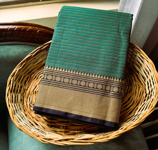DARK GREEN STRIPES CHETTINAD COTTON SAREE