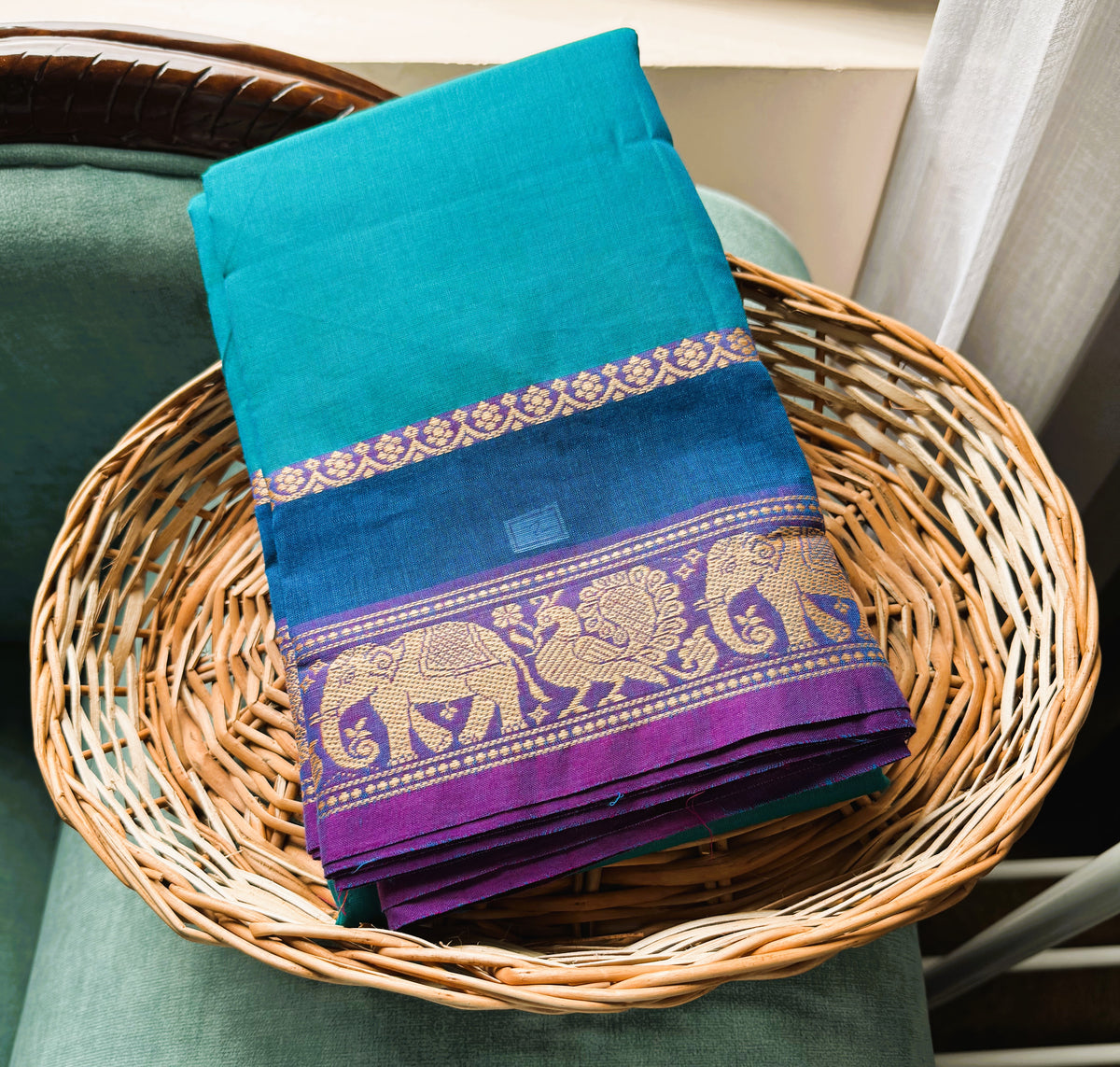 TEAL BLUE CHETTINAD COTTON SAREE